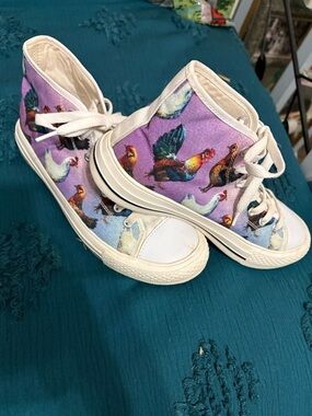 High-Top Canvas Sneakers with Colorful Rooster Print